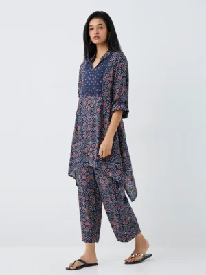 Utsa Indigo Ajrakh-Inspired High-Low Kurta