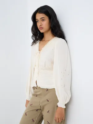 LOV Cream Broderie Anglaise Blouse