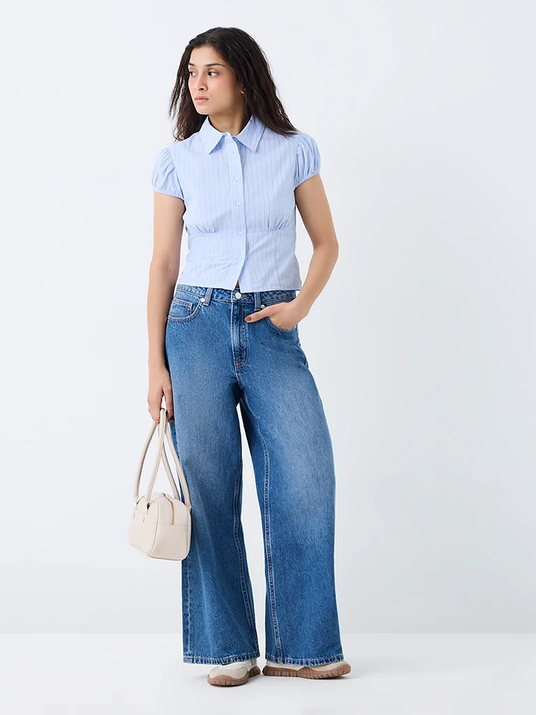 Nuon Light Blue Striped Cotton Shirt
