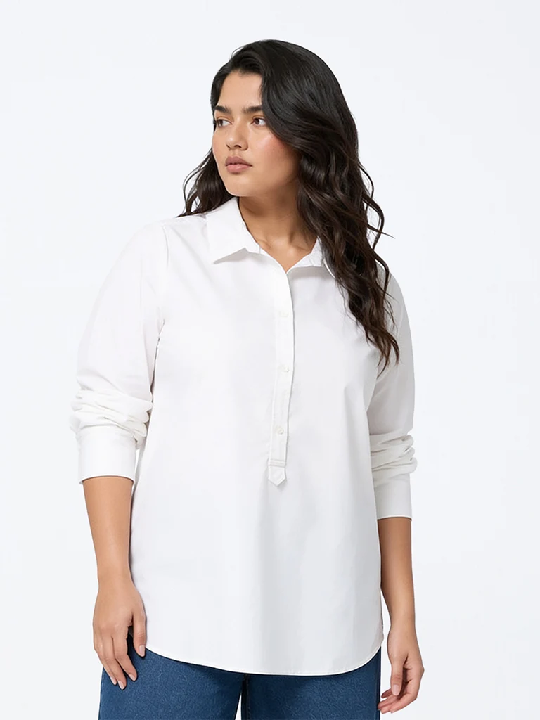 Gia White Solid Cotton Blouse