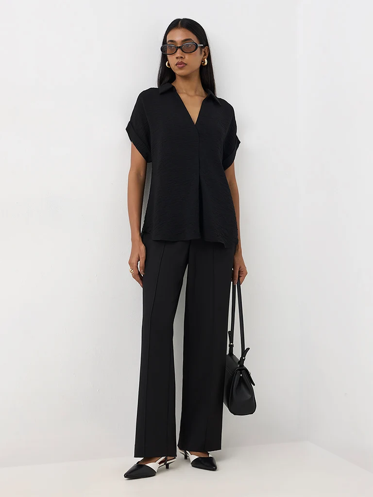 Wardrobe Black Crinkle-Textured Blouse
