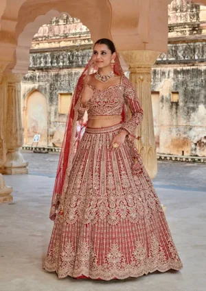 Sequins Maroon Net Stitched Lehenga Blouse With Dupatta