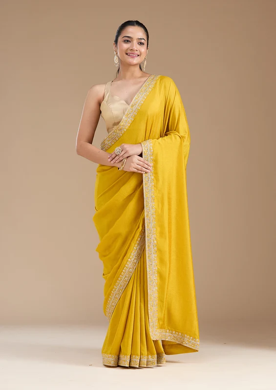 Mustard Soft Raw Silk Gold Zariwork Saree With Matching Blouse Piece