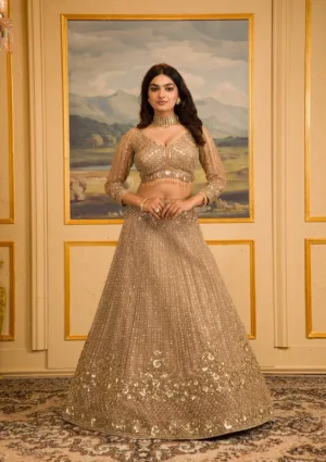 Koskii Net Gold Lehenga – Embellished with Zariwork